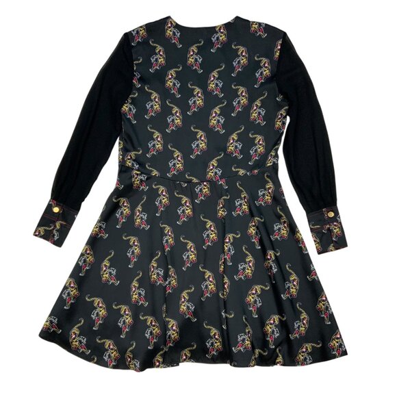 Sandro Paris Kaiya Tiger Print Dress 3 US/8 Black Long Sleeve Mini MISSING BELT - Picture 11 of 12